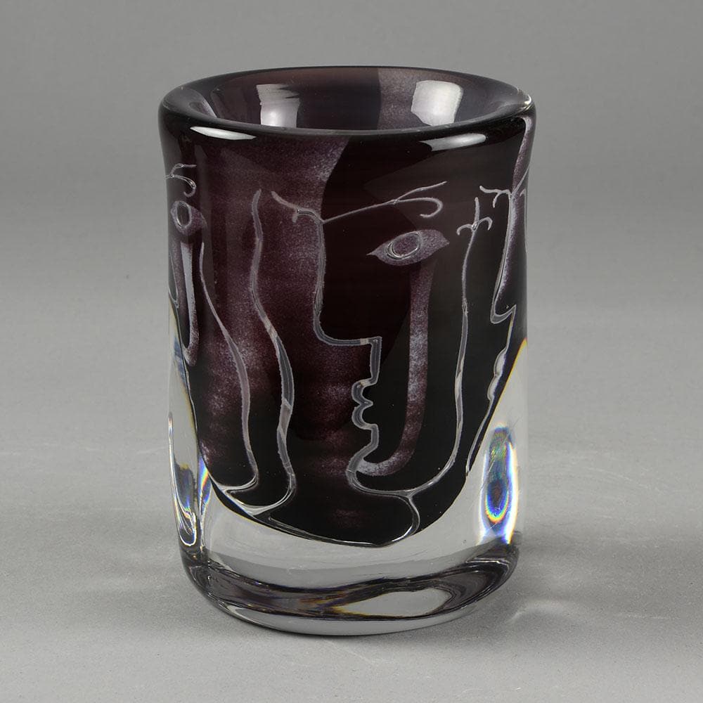 Ingeborg Lundin for Orrefors, Purple "Ariel" vase with faces F8051 - Freeforms