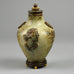Jais Nielsen for Royal Copenhagen stoneware vase with Sung glaze and bronze lid and base D6314 - Freeforms