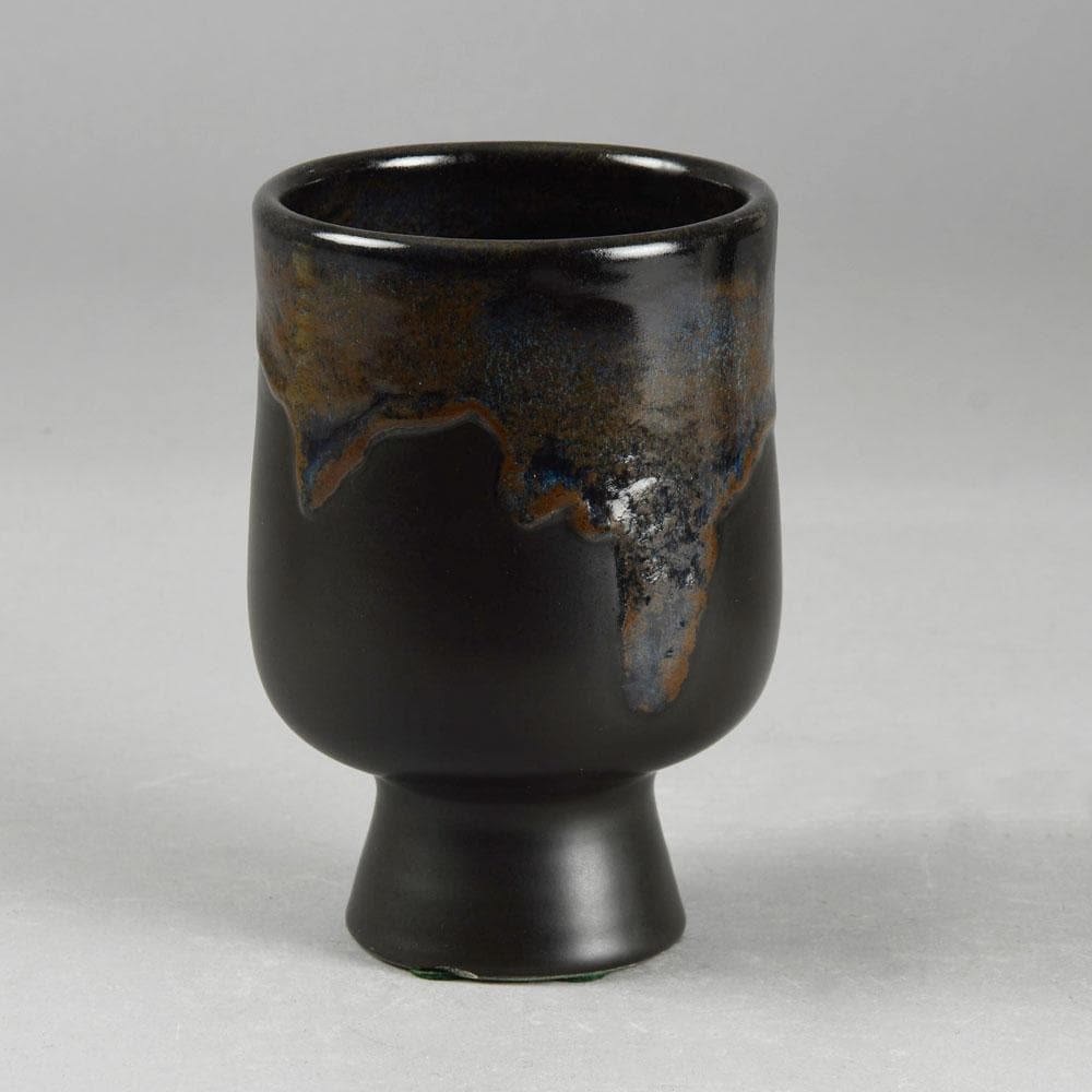 Jan Bontjes van Beek, Germany, goblet vase with black dripping glaze F8038 - Freeforms