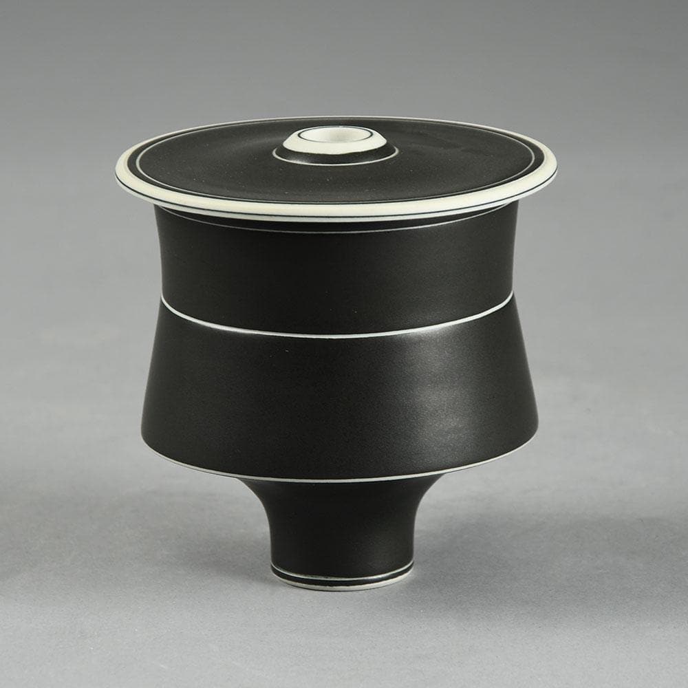 Johan Broekema, Netherlands, lidded jar with matte black and white glaze E7155 - Freeforms