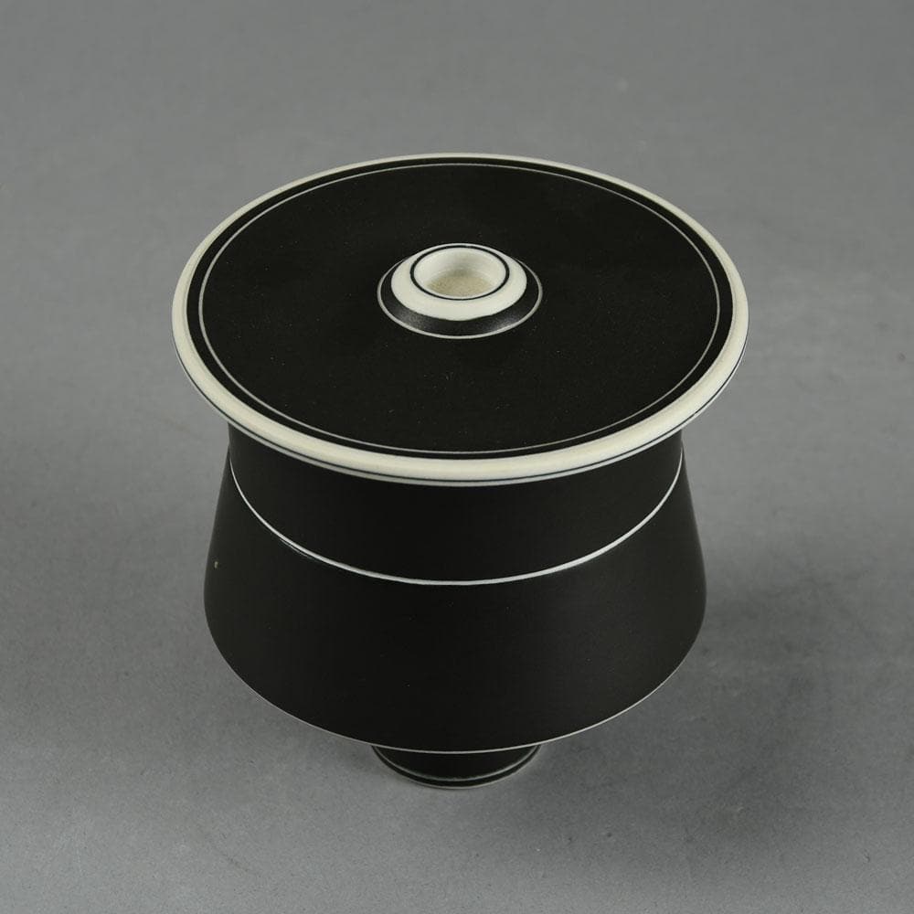 Johan Broekema, Netherlands, lidded jar with matte black and white glaze E7155 - Freeforms