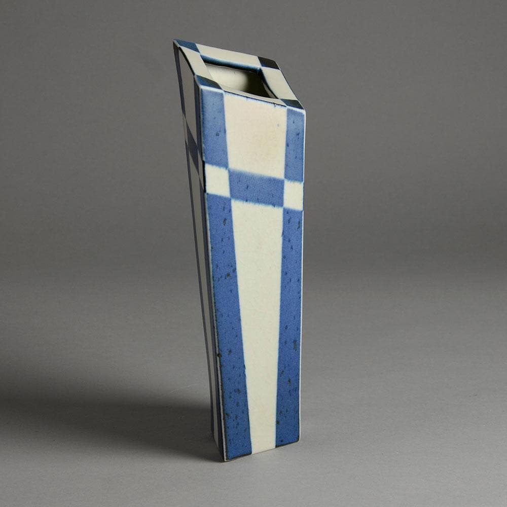 Karl Scheid, geometric vase with blue and white glaze E7013 - Freeforms