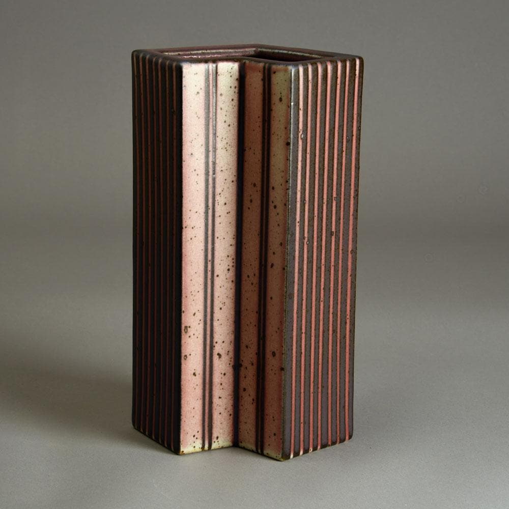 Karl Scheid, Germany, large geometric vase with pink and blue glaze E7122 - Freeforms