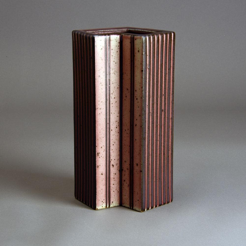 Karl Scheid, Germany, large geometric vase with pink and blue glaze E7122 - Freeforms