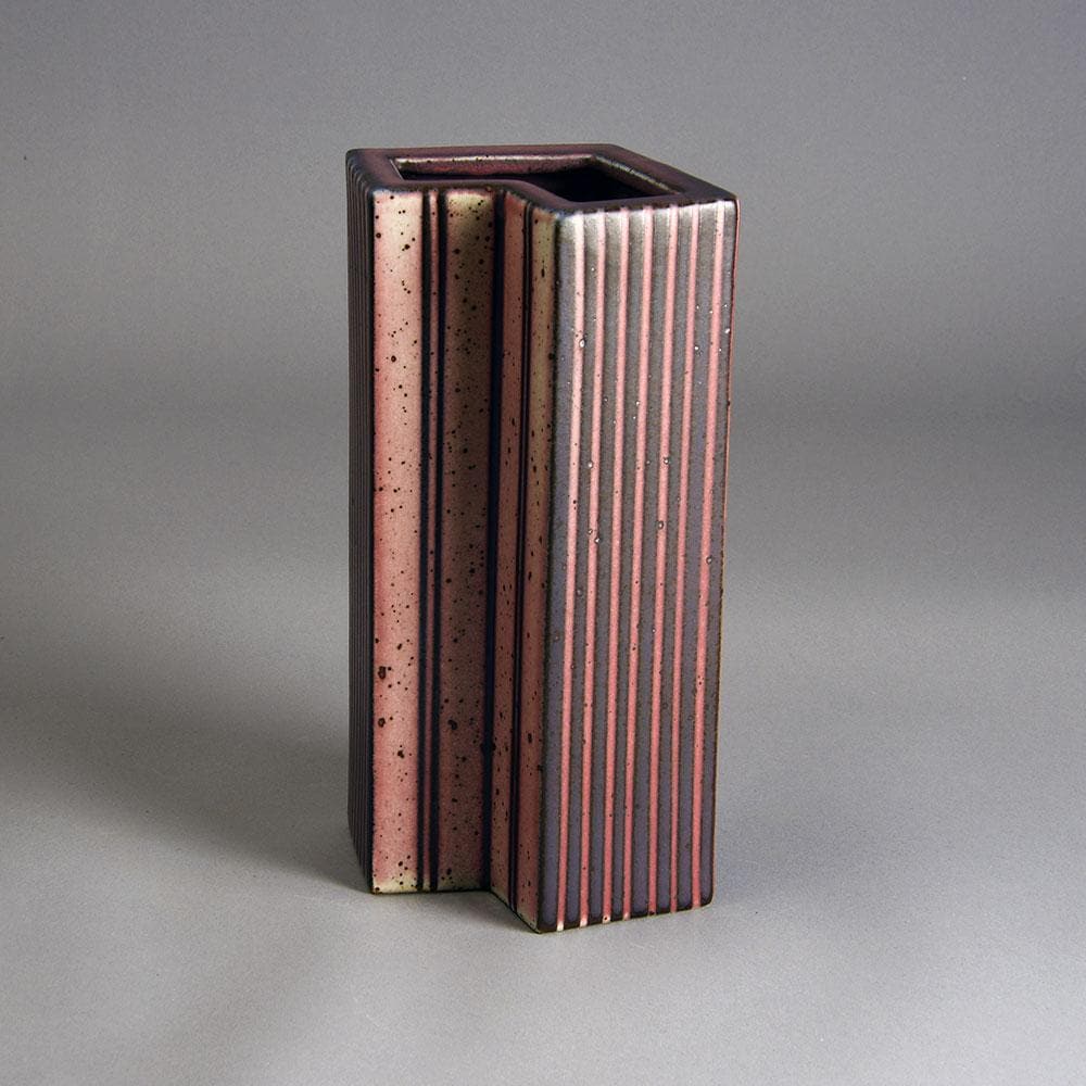 Karl Scheid, Germany, large geometric vase with pink and blue glaze E7122 - Freeforms