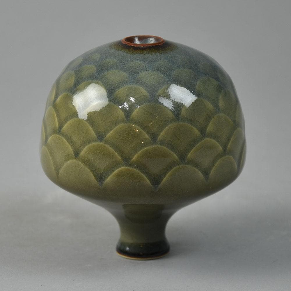 Karl Scheid, Germany, unique stoneware sculptural vessel with celadon glaze G9093 - Freeforms