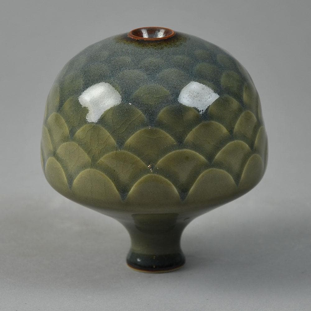 Karl Scheid, Germany, unique stoneware sculptural vessel with celadon glaze G9093 - Freeforms