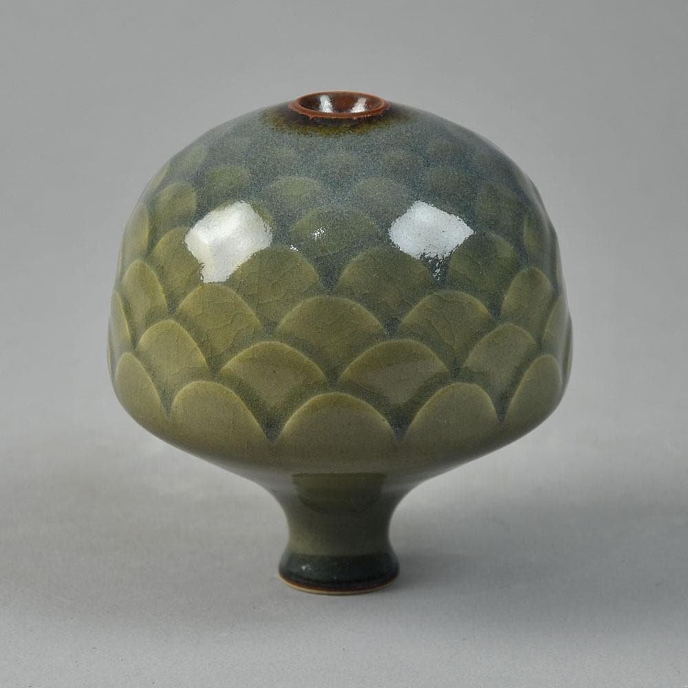 Karl Scheid, Germany, unique stoneware sculptural vessel with celadon glaze G9093 - Freeforms