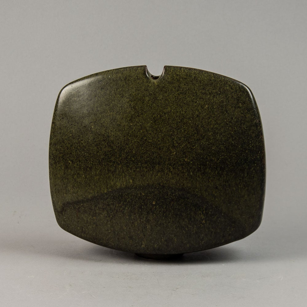 Karl Scheid, own studio, flat sculptural vase with brown glaze G9406 - Freeforms