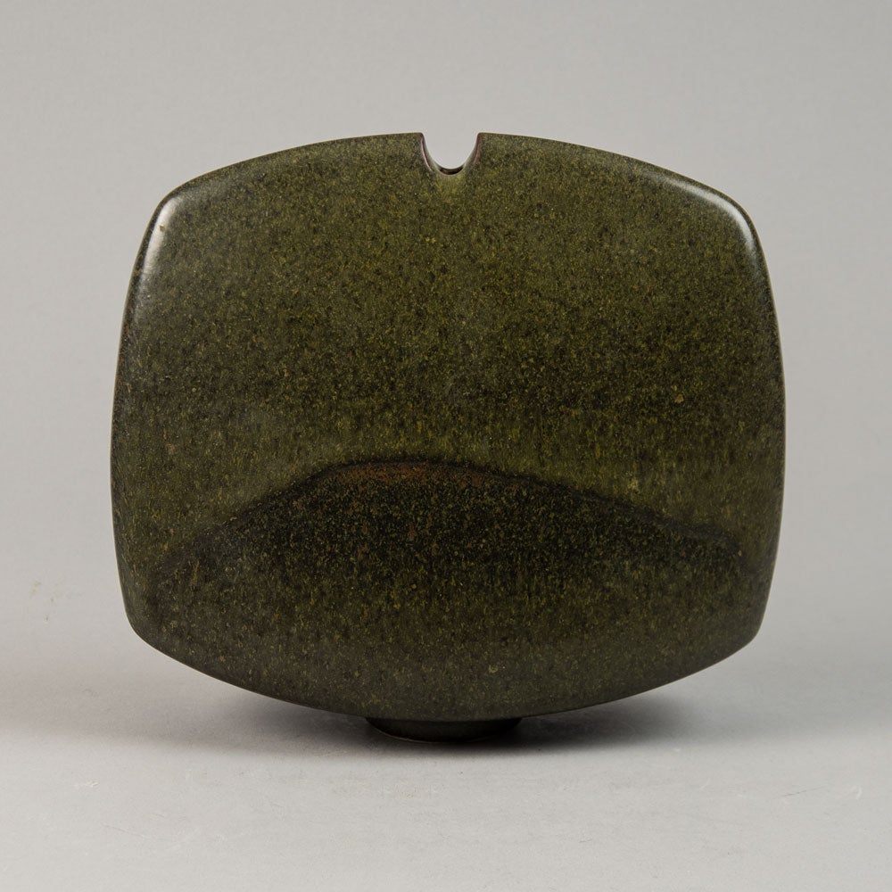 Karl Scheid, own studio, flat sculptural vase with brown glaze G9406 - Freeforms