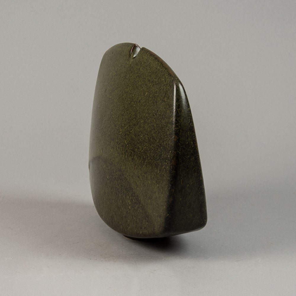 Karl Scheid, own studio, flat sculptural vase with brown glaze G9406 - Freeforms