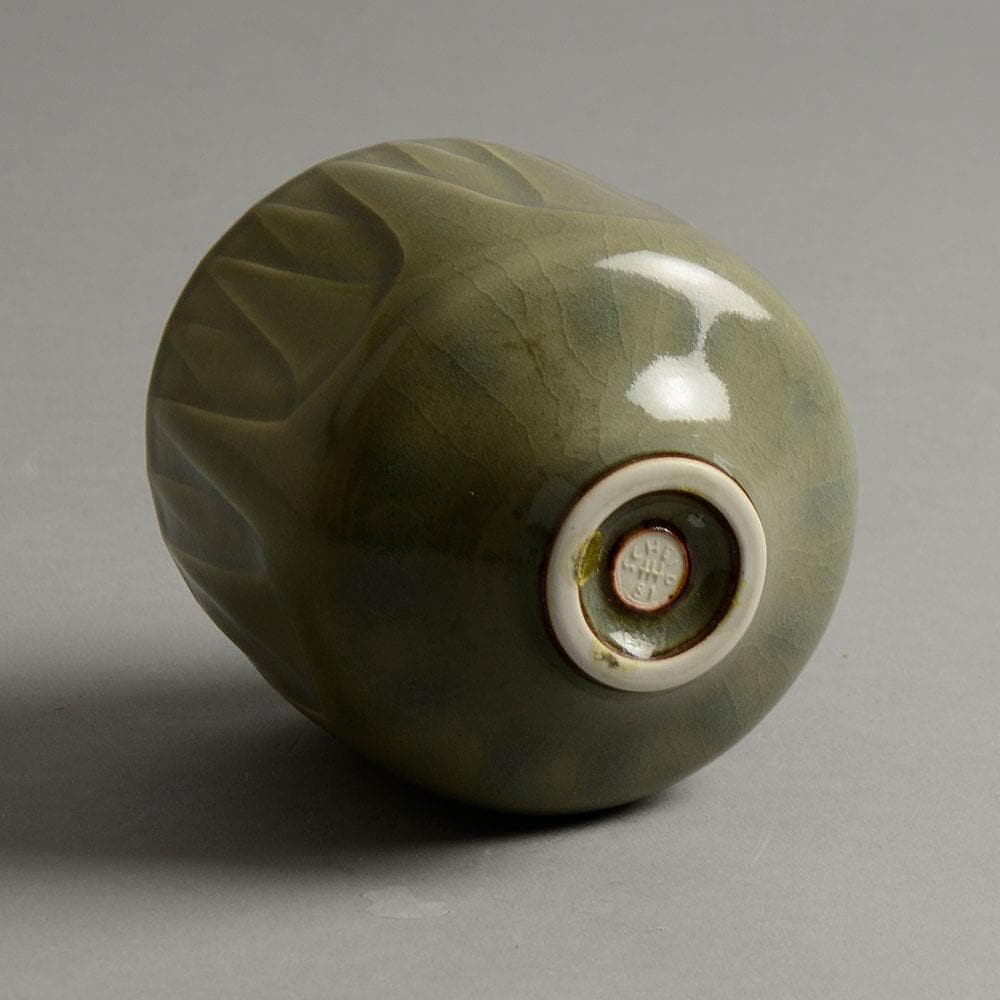 Karl Scheid studio pottery bowl with celadon glaze E7033 - Freeforms