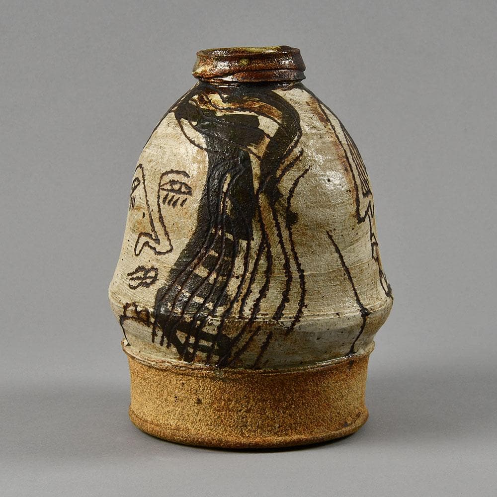 Ken Price, US, unique stoneware vase with incised illustration, F8302 - Freeforms