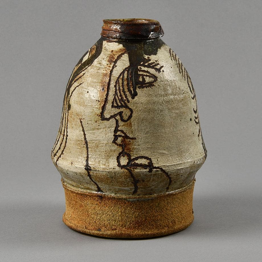 Ken Price, US, unique stoneware vase with incised illustration, F8302 - Freeforms