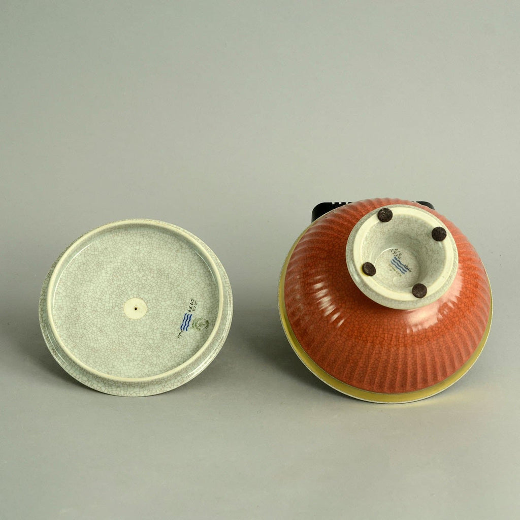 Lidded bowl with crackle glaze by Royal Copenhagen N9058 - Freeforms