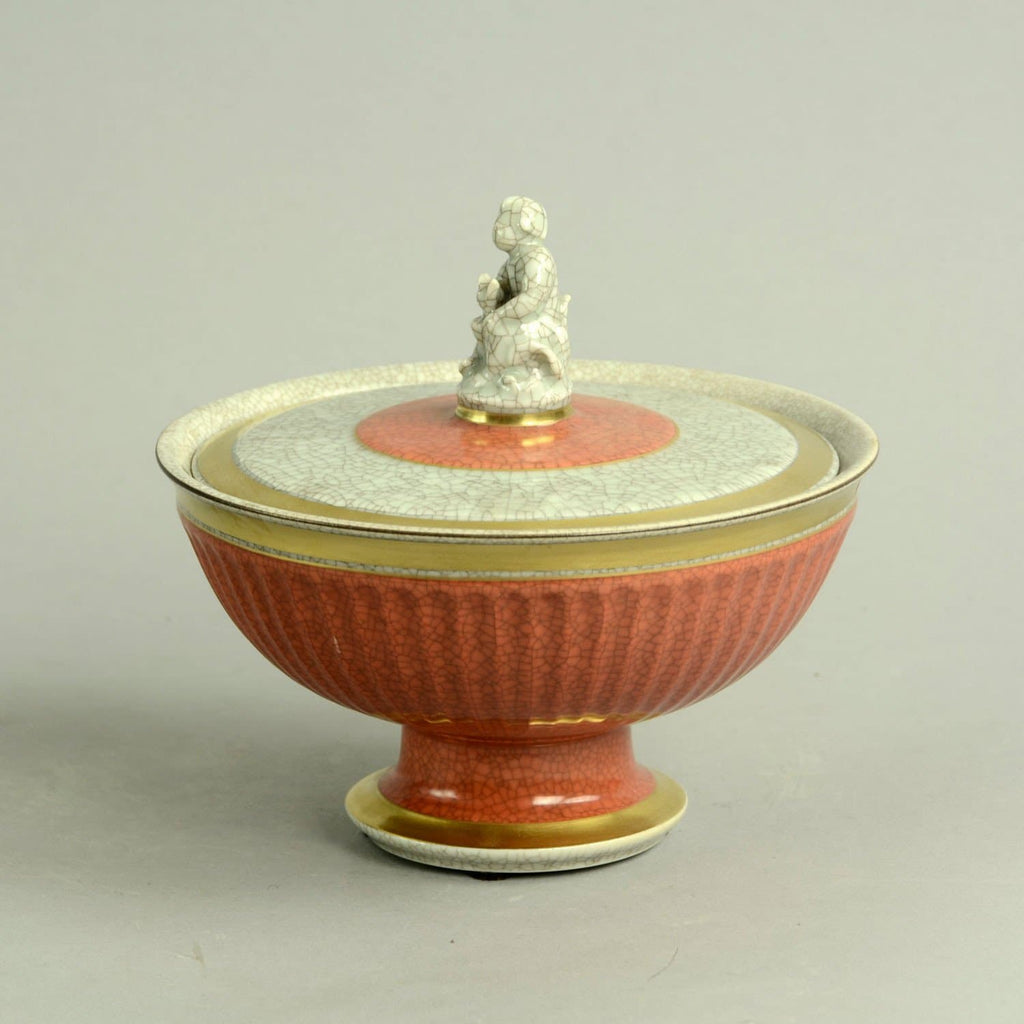 Lidded bowl with crackle glaze by Royal Copenhagen N9058 - Freeforms