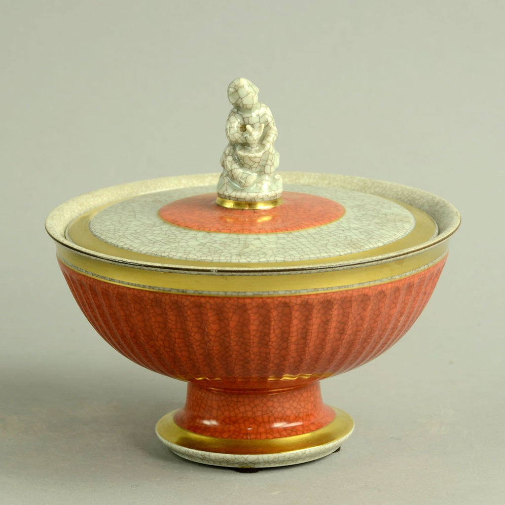 Lidded bowl with crackle glaze by Royal Copenhagen N9058 - Freeforms