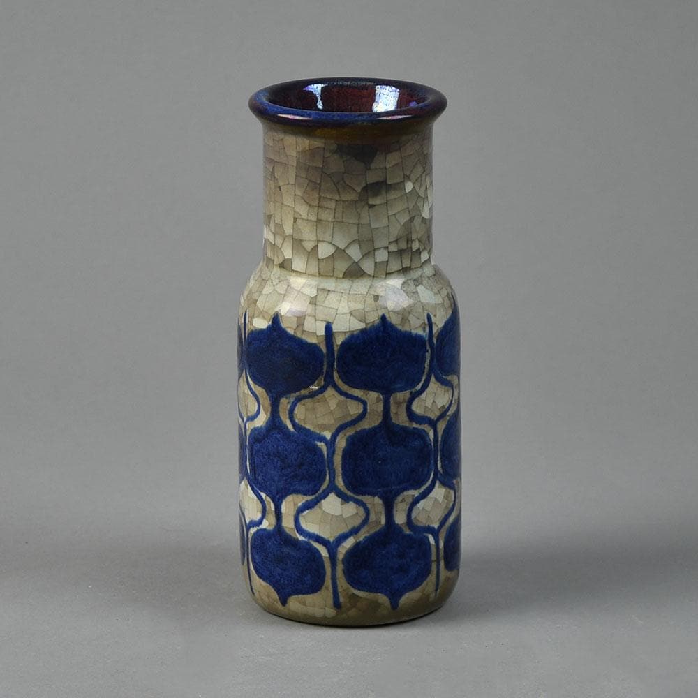 Marianne Starck for Michael Andersen and Sons stoneware vase with gray and blue patterned glaze G9051 - Freeforms