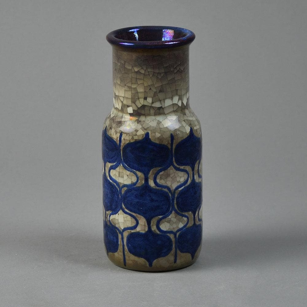 Marianne Starck for Michael Andersen and Sons stoneware vase with gray and blue patterned glaze G9051 - Freeforms