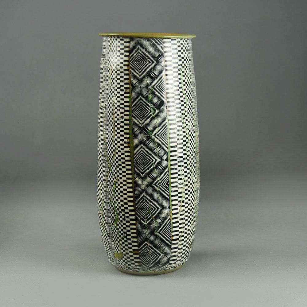 Martin Möhwald, own studio, Germany, stoneware vase with black, white and olive pattery E7518 - Freeforms