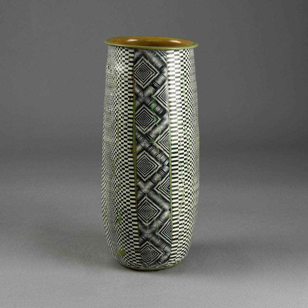 Martin Möhwald, own studio, Germany, stoneware vase with black, white and olive pattery E7518 - Freeforms