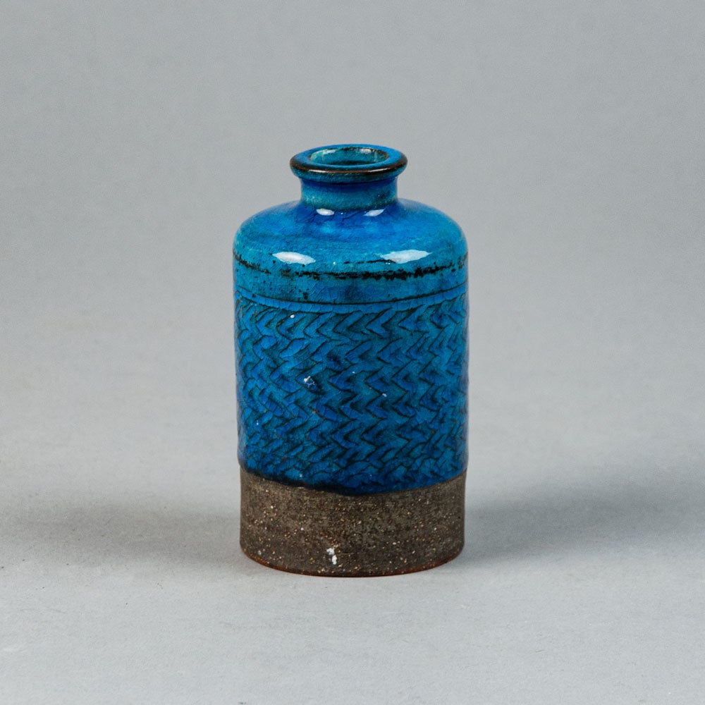 Nils Kahler for Herman A. Kahler Keramik, Denmark, small bottle vase with turquoise glaze G9078 - Freeforms