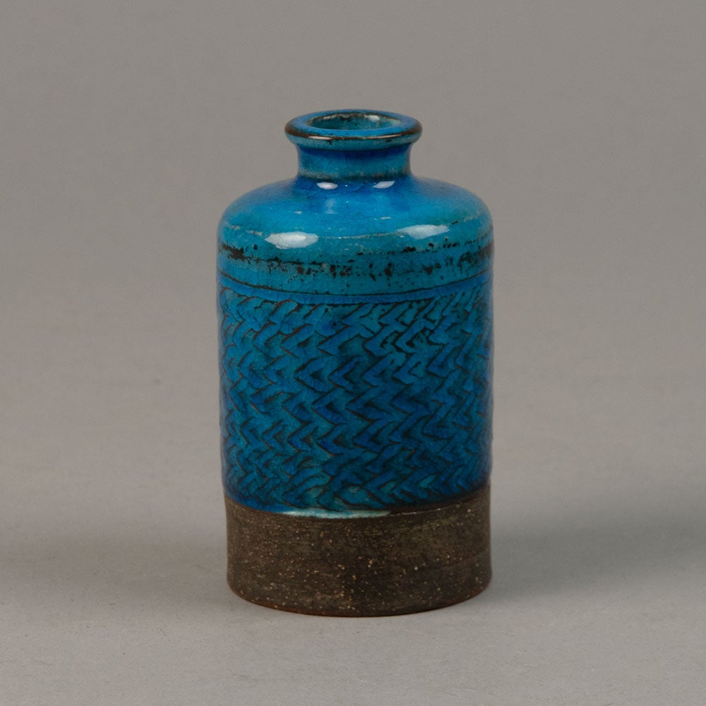 Nils Kahler for Herman A. Kahler Keramik, Denmark, small bottle vase with turquoise glaze G9078 - Freeforms