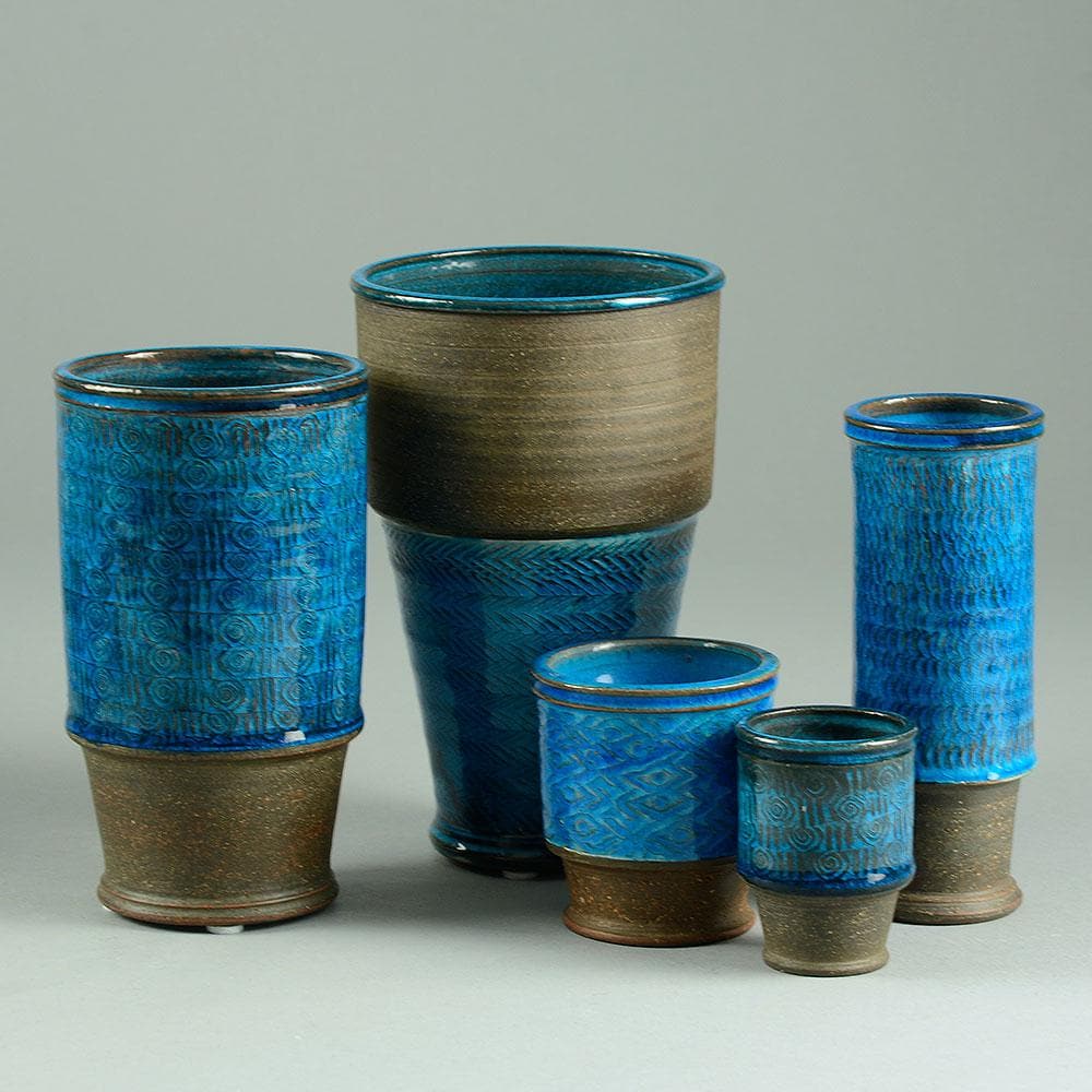Nils Kähler, Kähler Keramik, group of vases with turquoise glaze - Freeforms