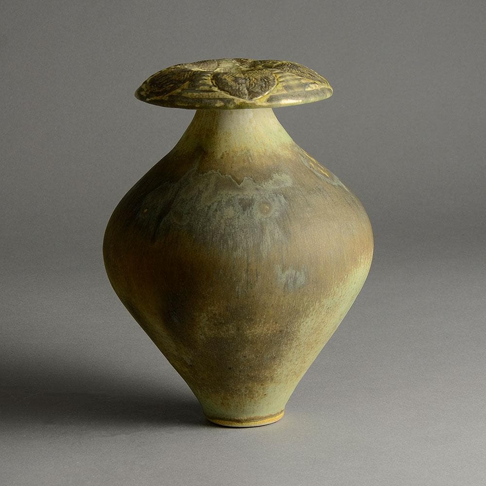 Otto Meier stoneware vase with beige and pale green matte glaze E7064 - Freeforms