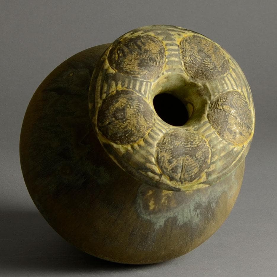 Otto Meier stoneware vase with beige and pale green matte glaze E7064 - Freeforms