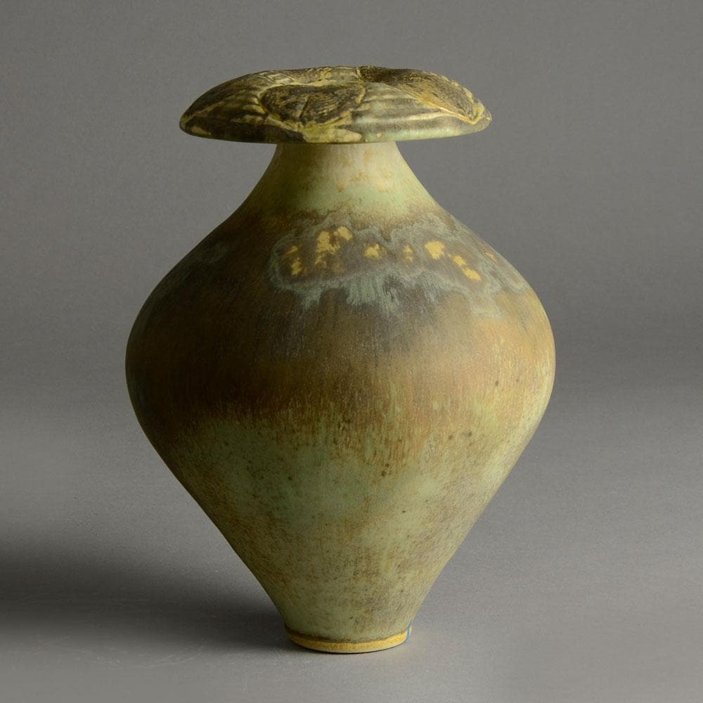 Otto Meier stoneware vase with beige and pale green matte glaze E7064 - Freeforms
