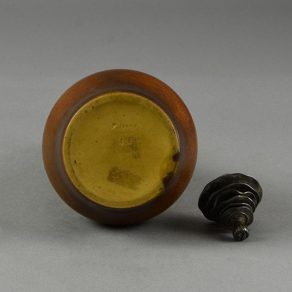 P. Ipsen, Denmark, earthenware vase with redish brown glaze and silver lid N2265 - Freeforms