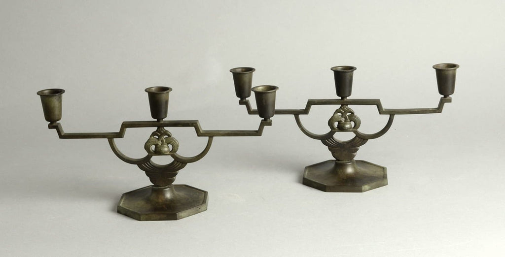 Pair of bronze candlesticks by Jacob Ängman for GAB N9831 - Freeforms
