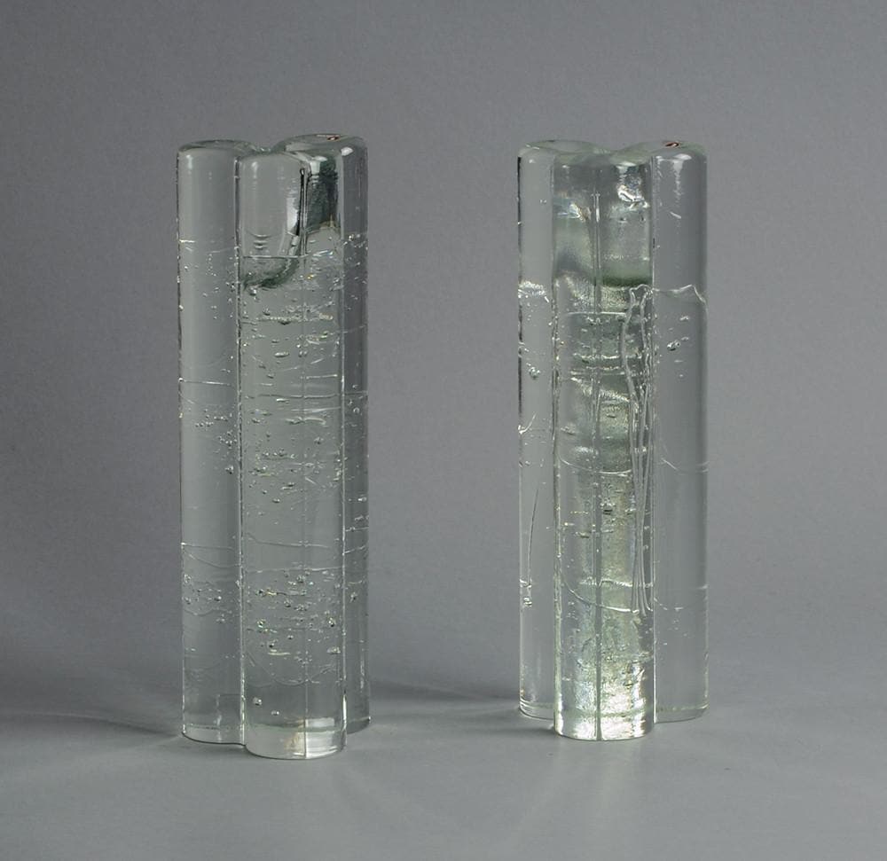 Pair of glass "Arkipelago" candlesticks by Timo Sarpaneva for Iittala A2107 A2108 - Freeforms
