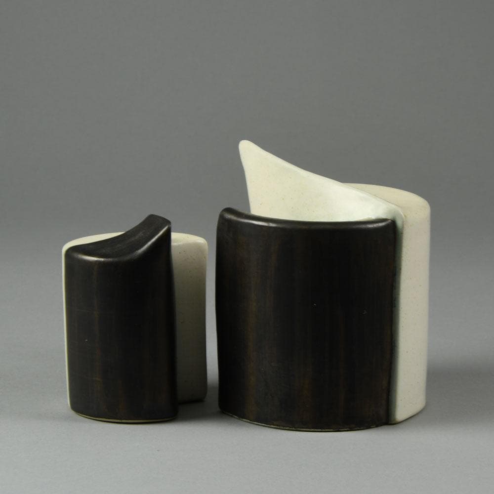 Peter Asshoff, Germany, two part stoneware sculpture with black and white glaze F8145 -F8146 - Freeforms