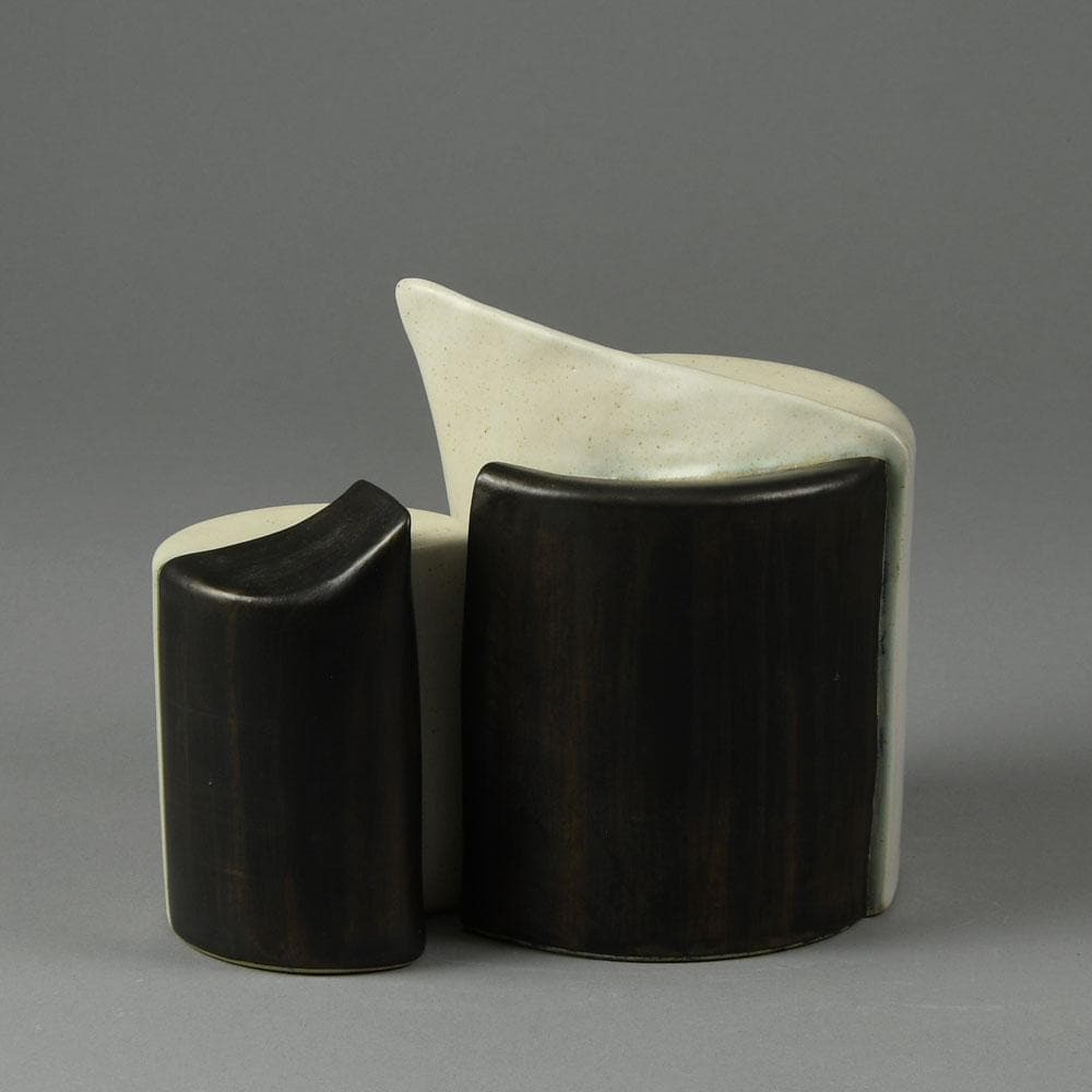Peter Asshoff, Germany, two part stoneware sculpture with black and white glaze F8145 -F8146 - Freeforms