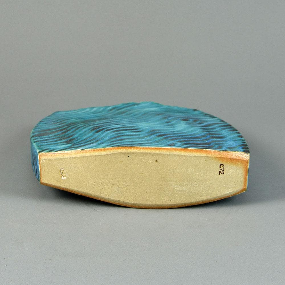 Peter Frasier Beard, own studio, UK, flattened vase with pale blue glaze G9292 - Freeforms
