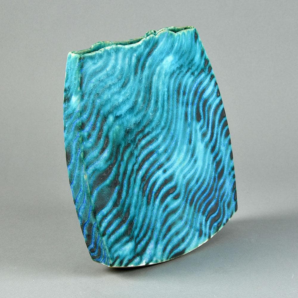 Peter Frasier Beard, own studio, UK, flattened vase with pale blue glaze G9292 - Freeforms