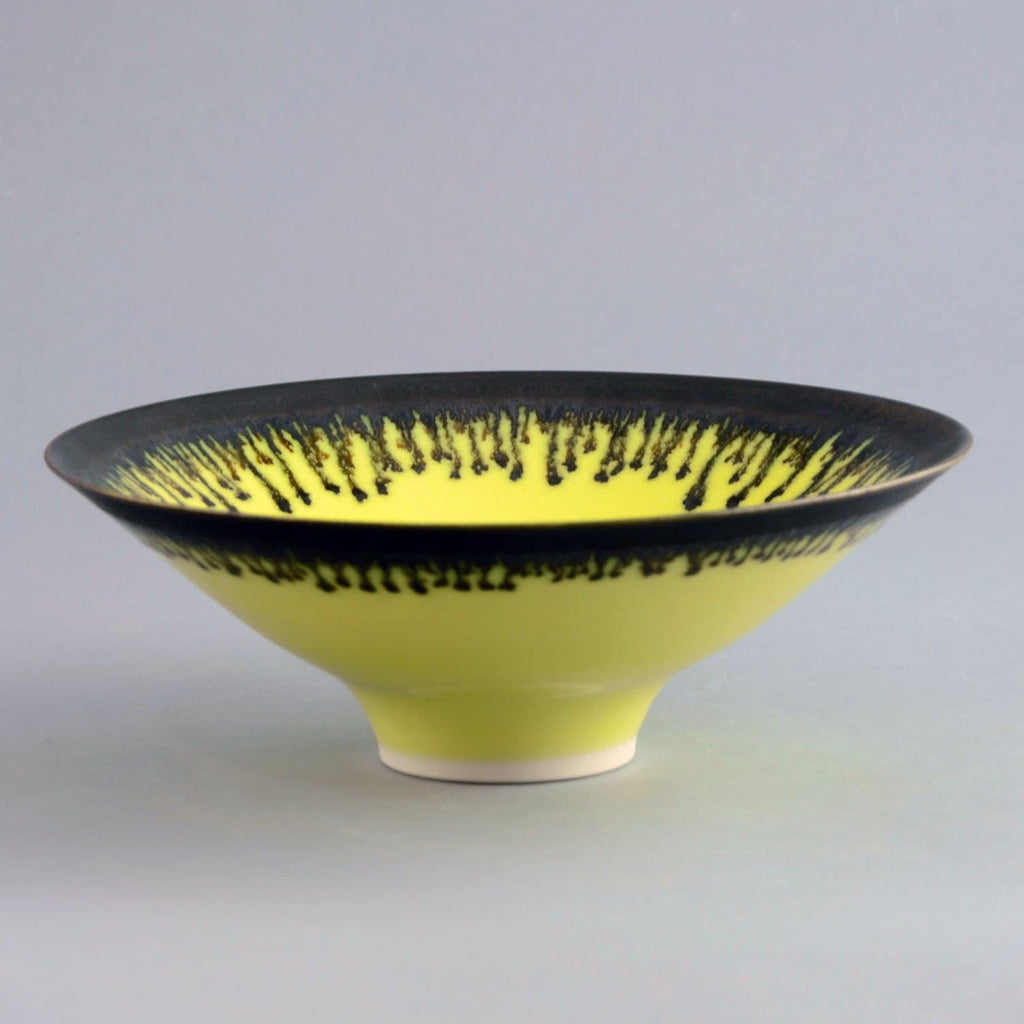Peter Wills bowl with yellow and dripping metallic glaze D6030 - Freeforms