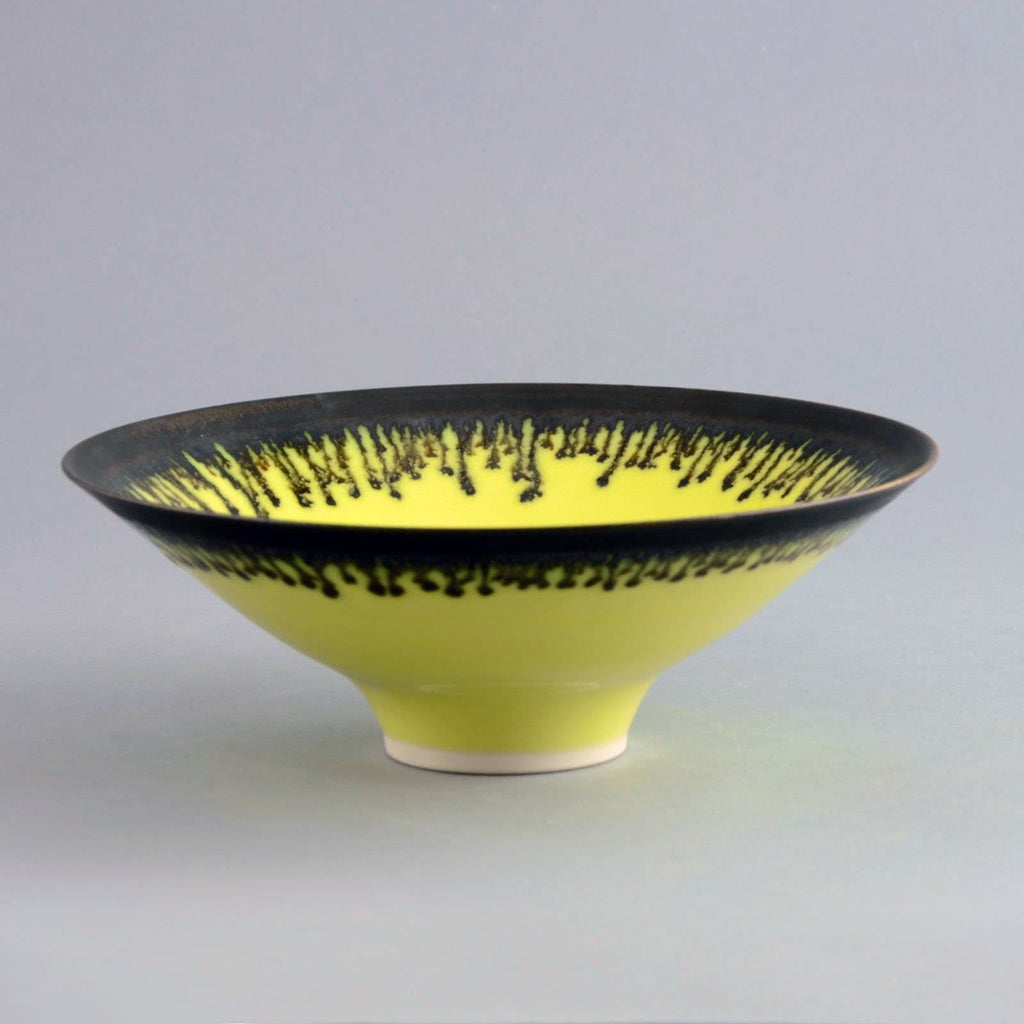 Peter Wills bowl with yellow and dripping metallic glaze D6030 - Freeforms