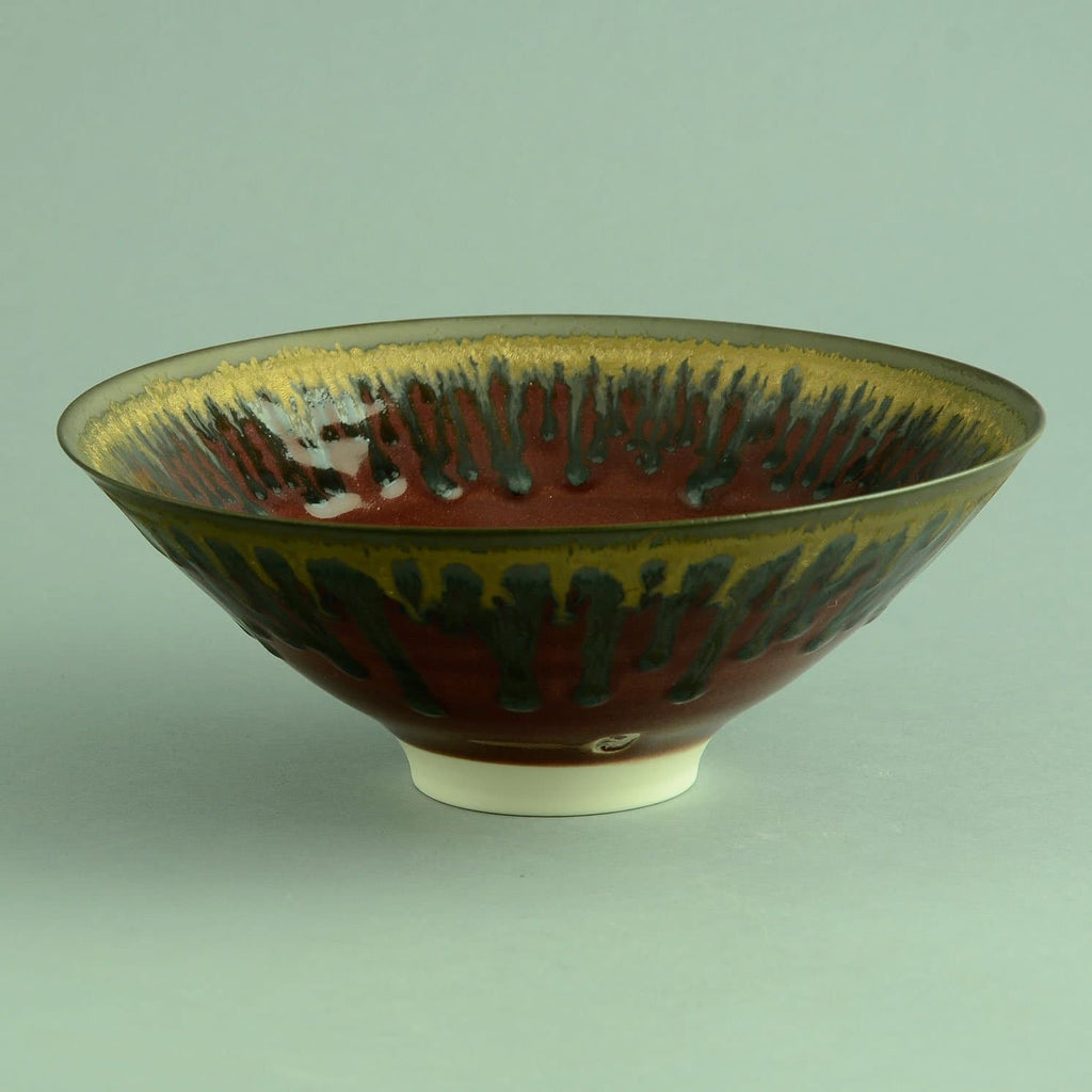 Peter Wills, Porcelain bowl with red and metallic brown glaze D6032 - Freeforms