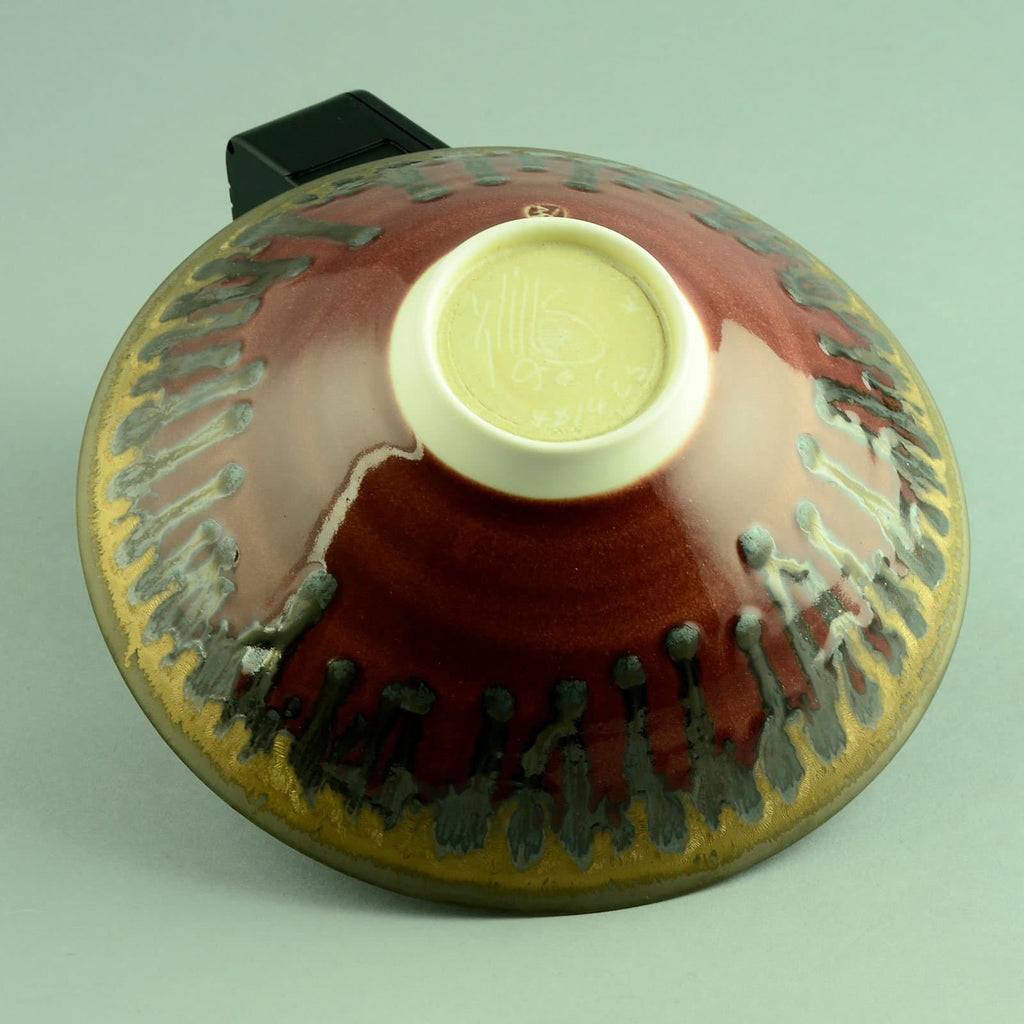 Peter Wills, Porcelain bowl with red and metallic brown glaze D6032 - Freeforms