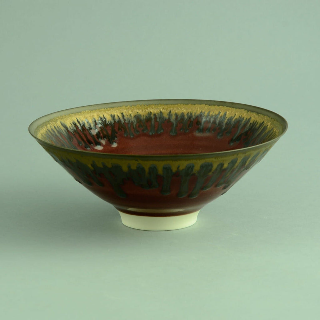 Peter Wills, Porcelain bowl with red and metallic brown glaze D6032 - Freeforms