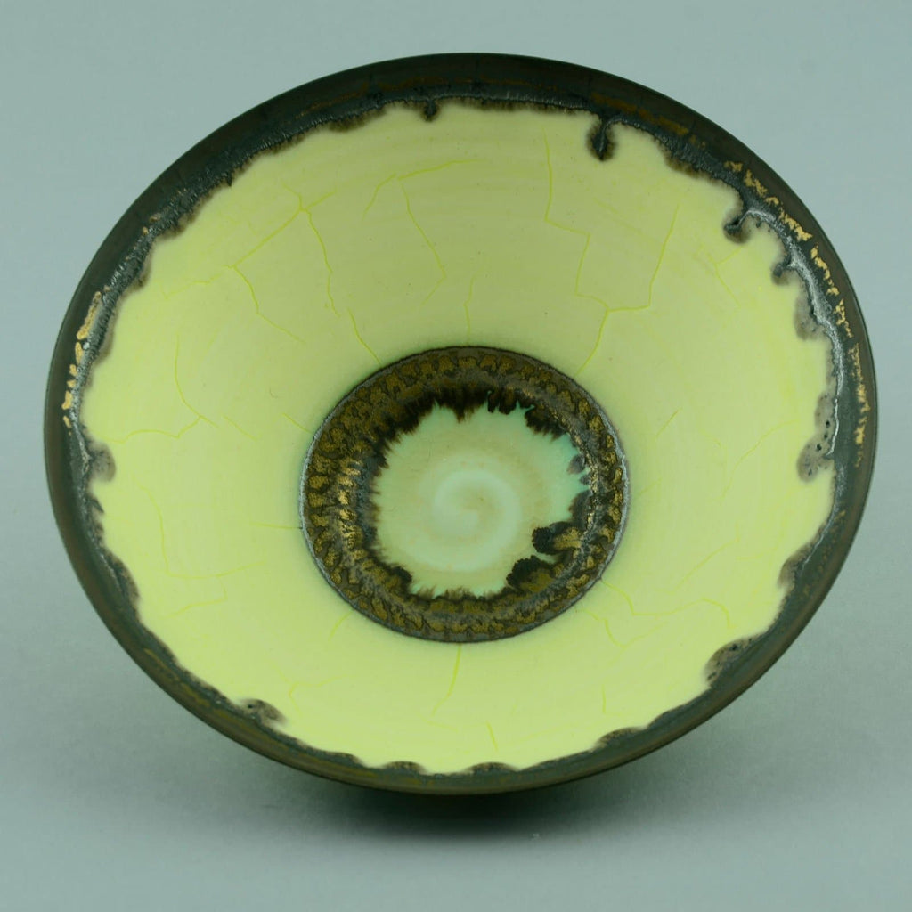 Peter Wills porcelain bowl with yellow and metallic brown glaze D6031 - Freeforms