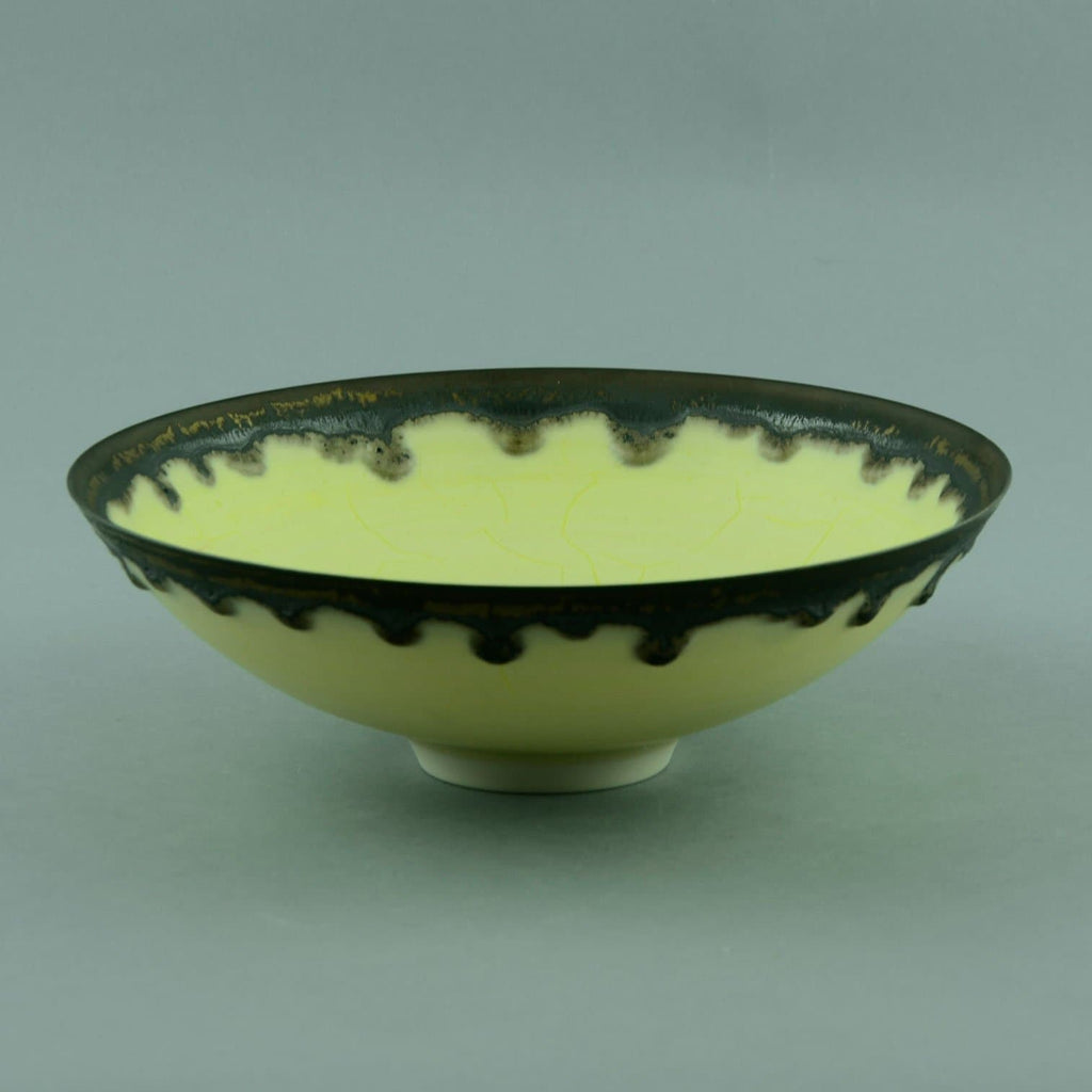 Peter Wills porcelain bowl with yellow and metallic brown glaze D6031 - Freeforms