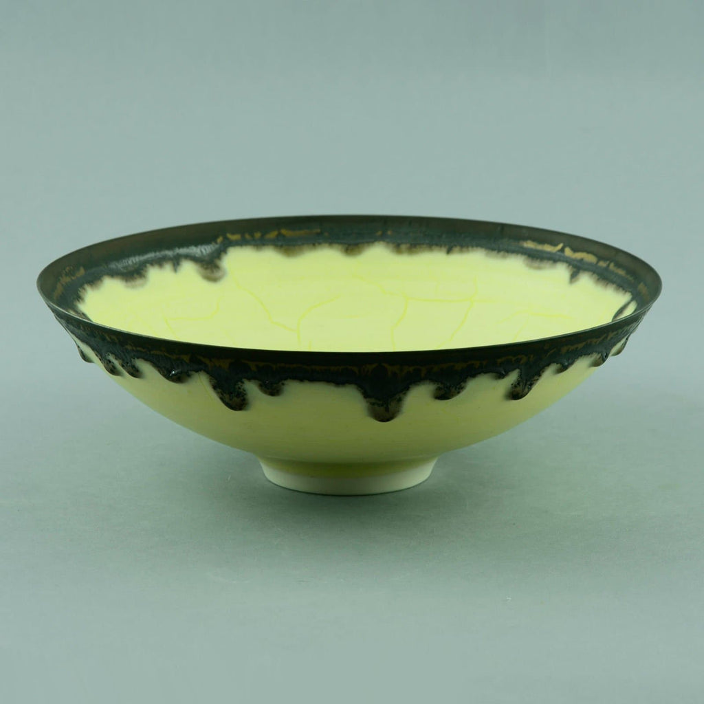 Peter Wills porcelain bowl with yellow and metallic brown glaze D6031 - Freeforms