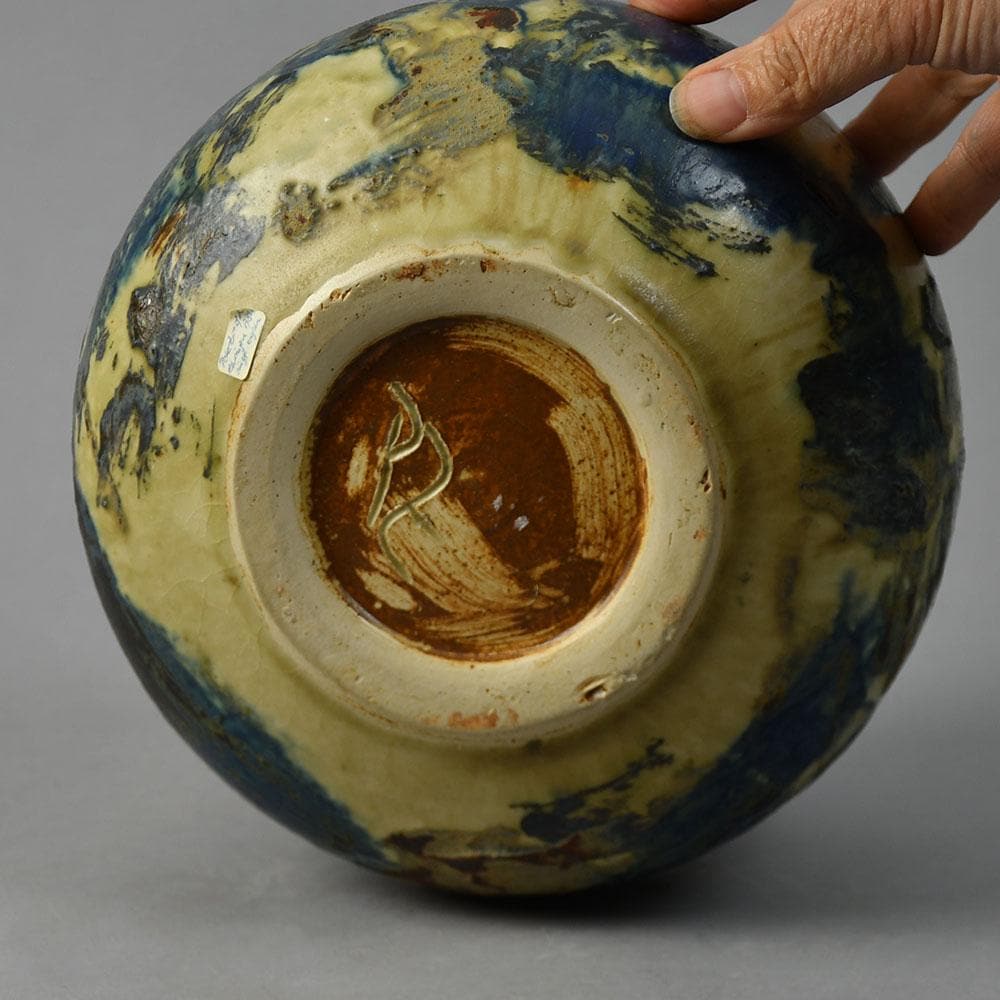 Peter Zweifel, own studio, Germany, unique stoneware vase with painterly blue glaze G9114 - Freeforms