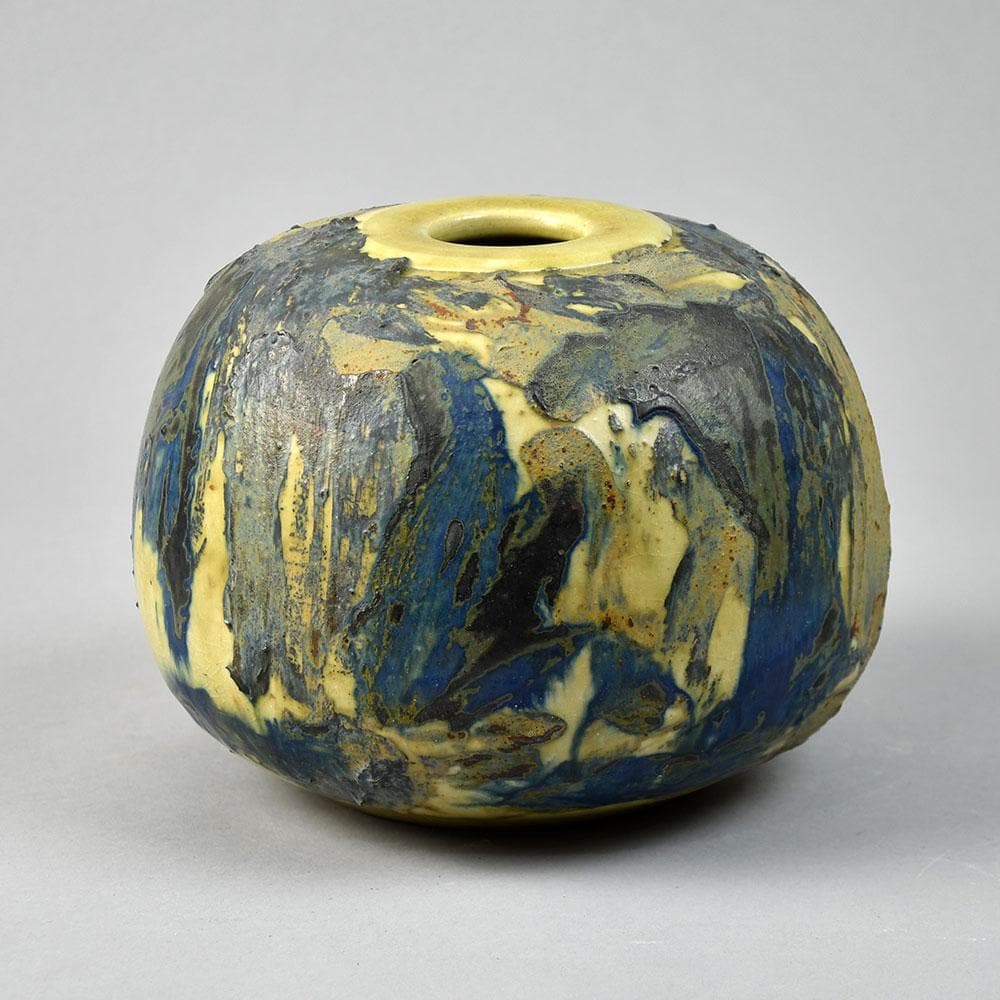 Peter Zweifel, own studio, Germany, unique stoneware vase with painterly blue glaze G9114 - Freeforms
