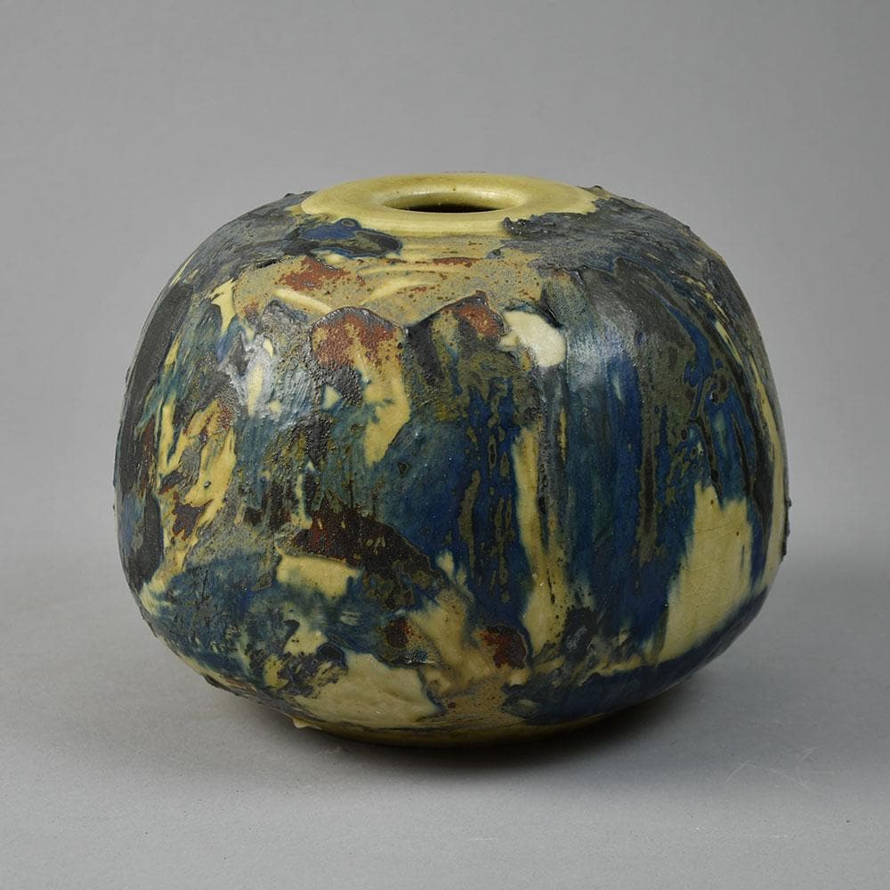 Peter Zweifel, own studio, Germany, unique stoneware vase with painterly blue glaze G9114 - Freeforms