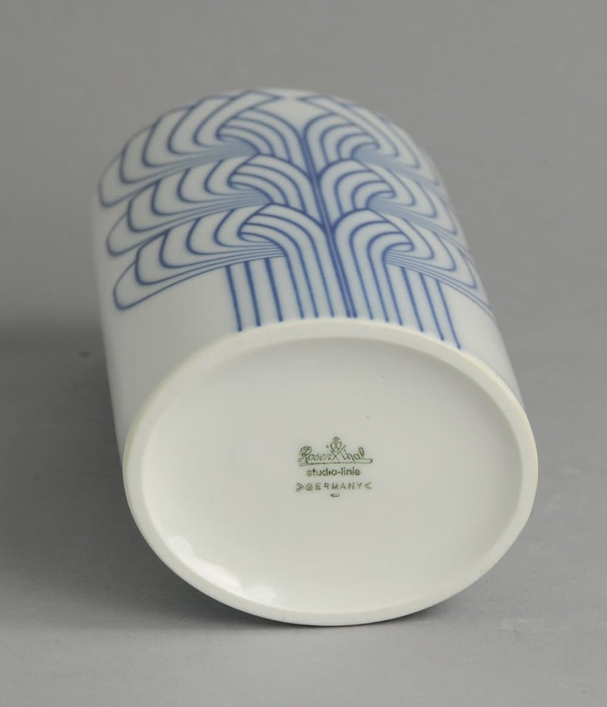 Porcelain vase with glossy white glaze with blue line decoration by Rosenthal B3668 - Freeforms